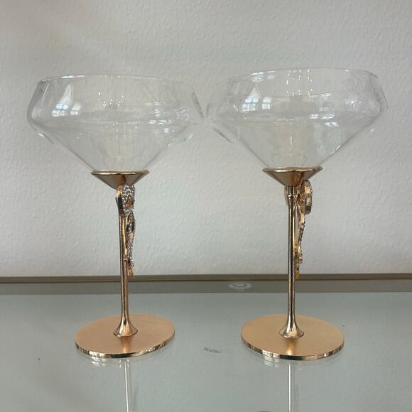 New Viral GOLD BOW Rhinestone Coupe Cocktail Glasses Set of 2 New - Picture 7 of 10